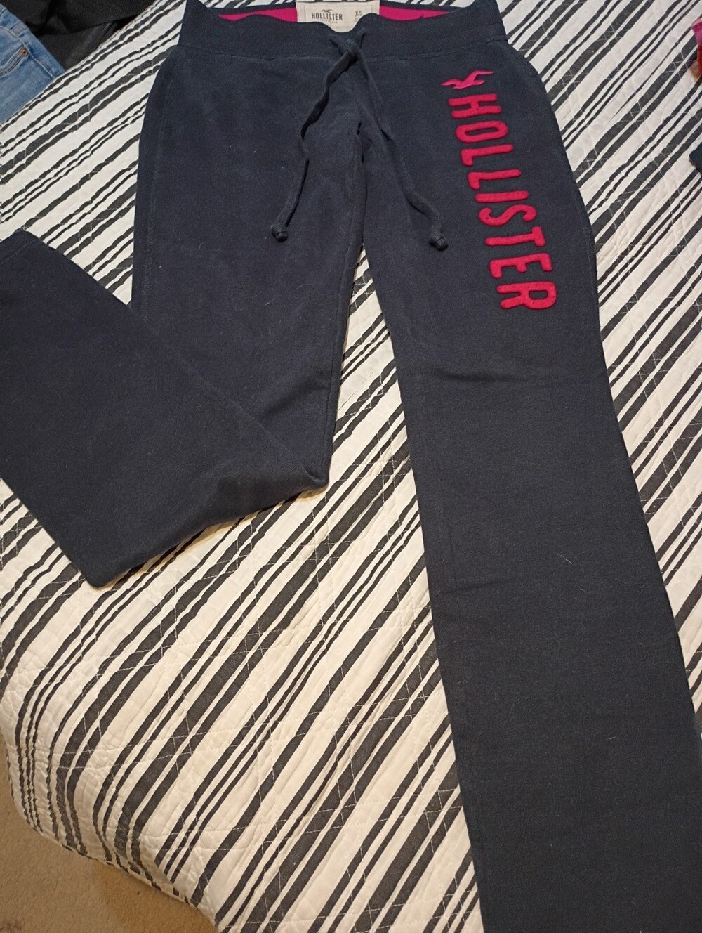Hollister Black Sweatpants with Pink Side Logo